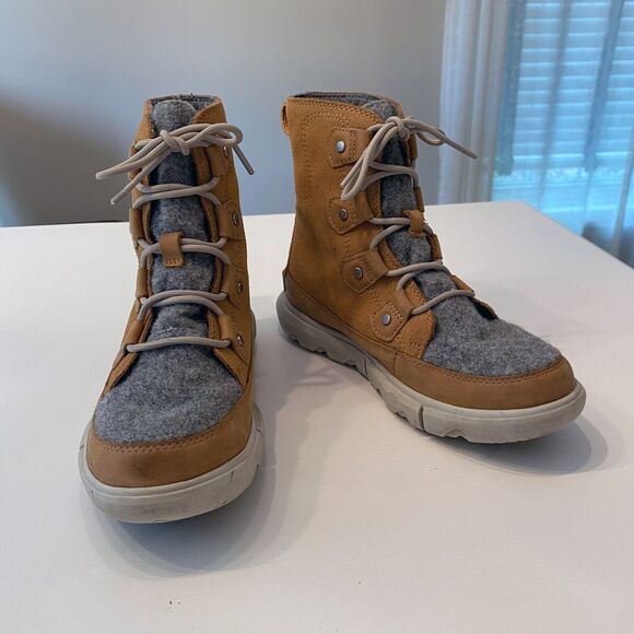 Sorel Explorer II‎ Joan Brown Leather Felt WP Winter Boots Women's Size 7 EU 38 - Picture 3 of 11